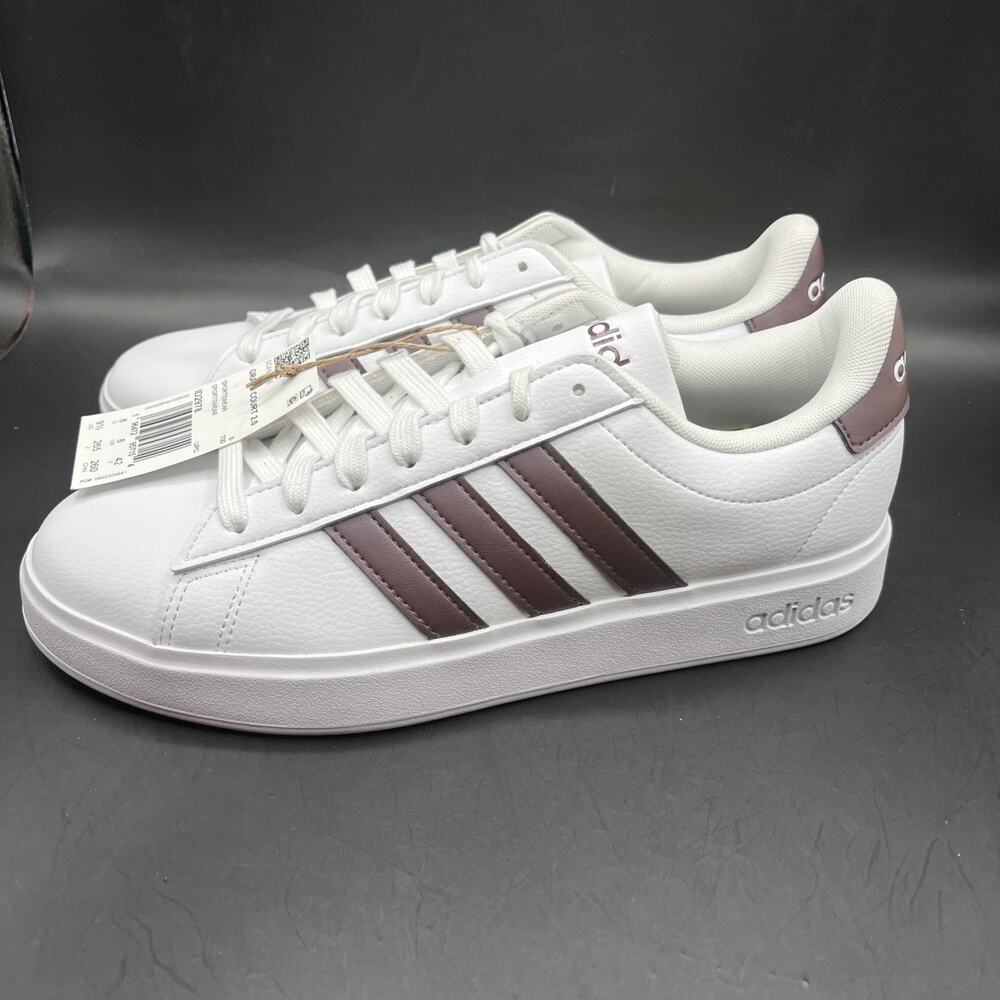 adidas Grand Court 2.0 Men’s Sneakers White Burgundy US 9.5 Lace Up ID2978 NWOB